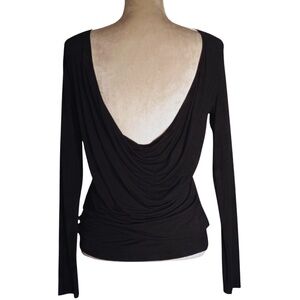 Fabletics - Black Drape Back - Long Sleeve Top | Size S | Open Back Yoga Shirt